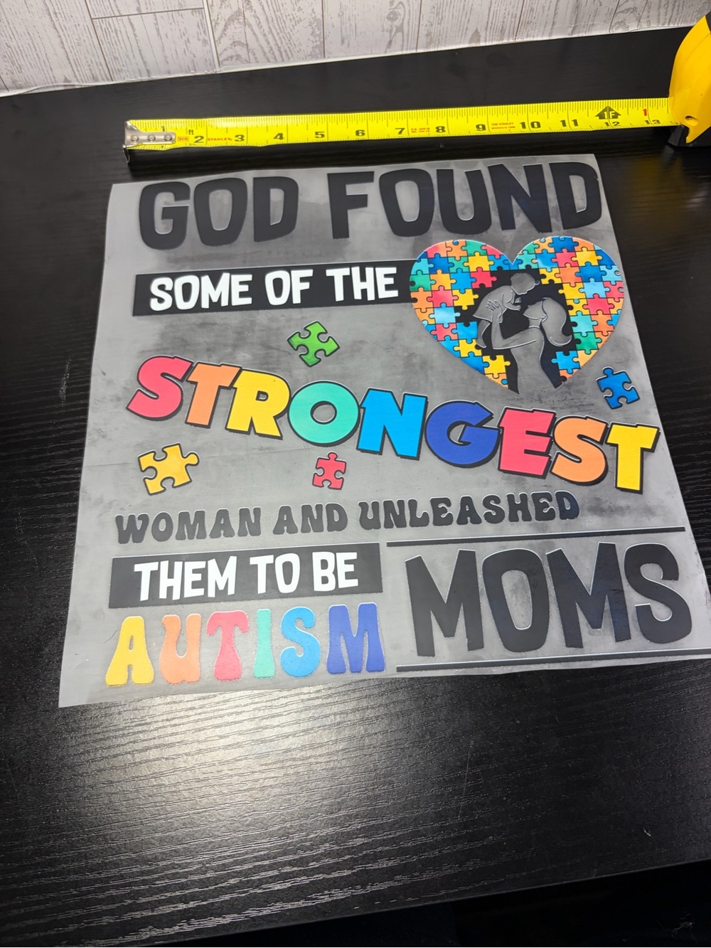Autism Mom Strongest Colorful Puzzle Heart Decal DTF TRANSFER SHEET (HOT PEEL)